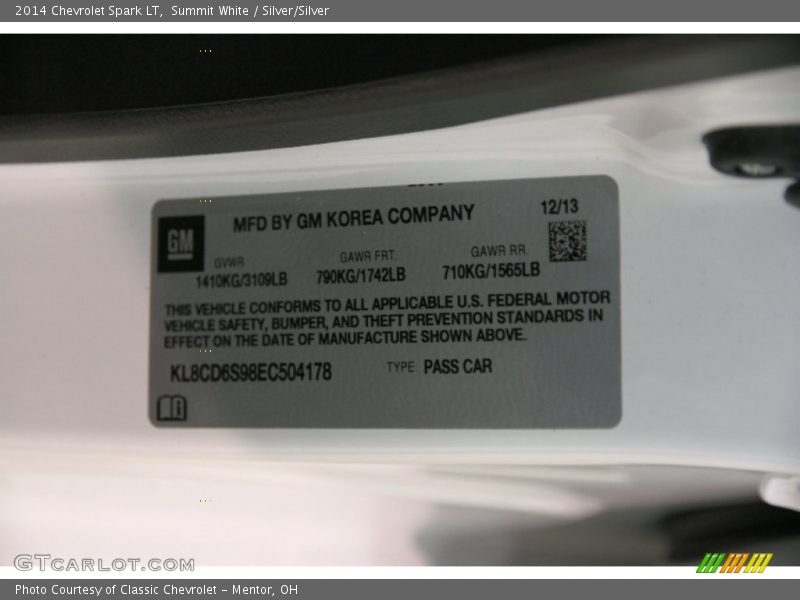 Summit White / Silver/Silver 2014 Chevrolet Spark LT