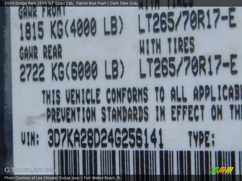 Patriot Blue Pearl / Dark Slate Gray 2004 Dodge Ram 2500 SLT Quad Cab