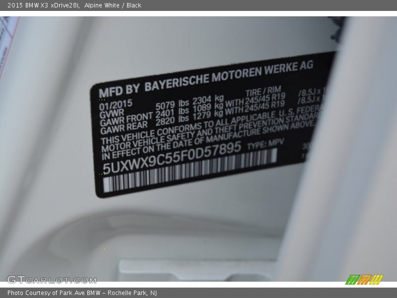 Alpine White / Black 2015 BMW X3 xDrive28i