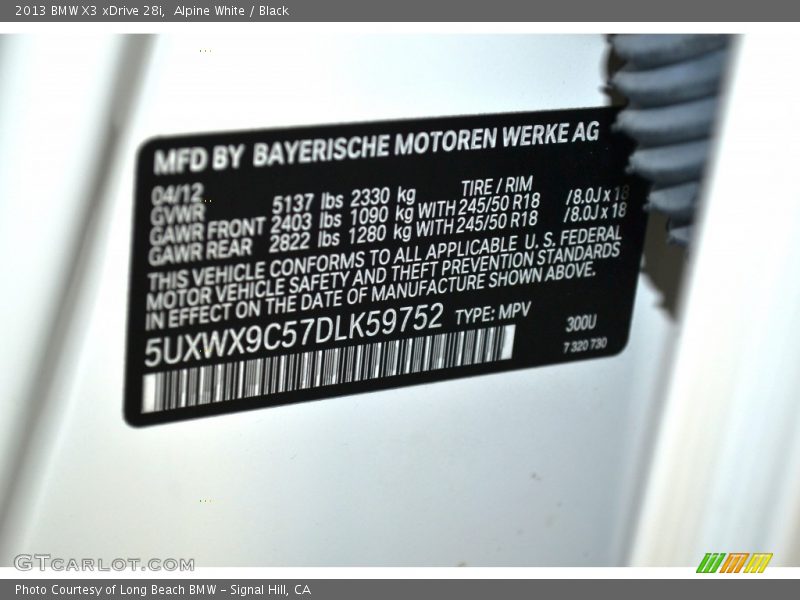 Alpine White / Black 2013 BMW X3 xDrive 28i