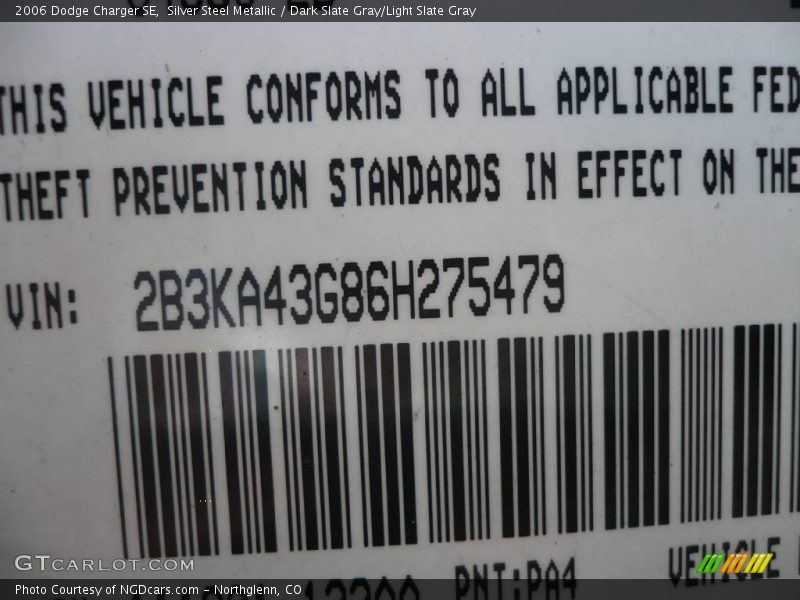 Silver Steel Metallic / Dark Slate Gray/Light Slate Gray 2006 Dodge Charger SE