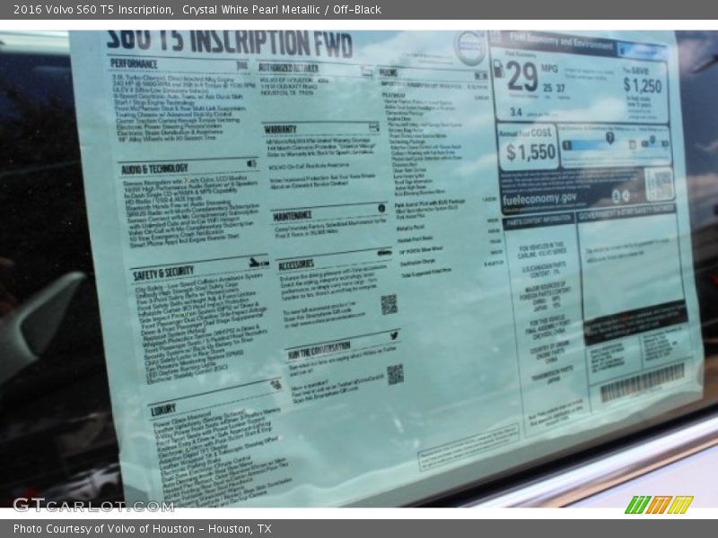  2016 S60 T5 Inscription Window Sticker