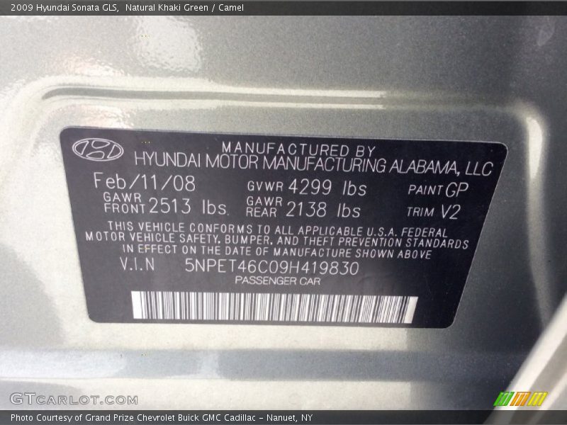 Natural Khaki Green / Camel 2009 Hyundai Sonata GLS