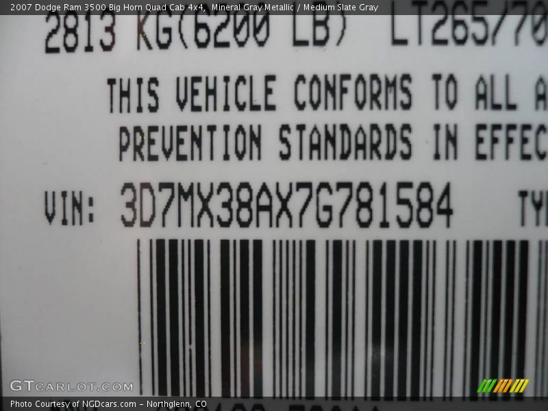 Mineral Gray Metallic / Medium Slate Gray 2007 Dodge Ram 3500 Big Horn Quad Cab 4x4