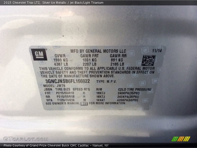 Silver Ice Metallic / Jet Black/Light Titanium 2015 Chevrolet Trax LTZ