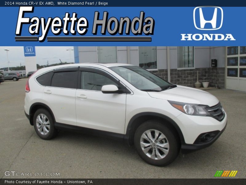 White Diamond Pearl / Beige 2014 Honda CR-V EX AWD