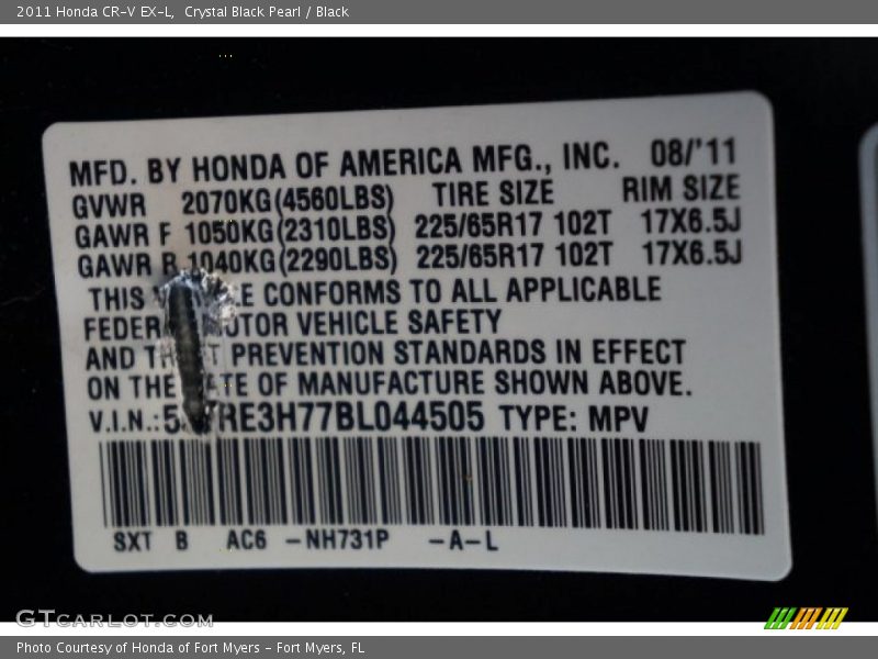 Crystal Black Pearl / Black 2011 Honda CR-V EX-L