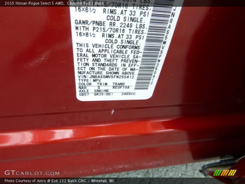 Cayenne Red / Black 2015 Nissan Rogue Select S AWD