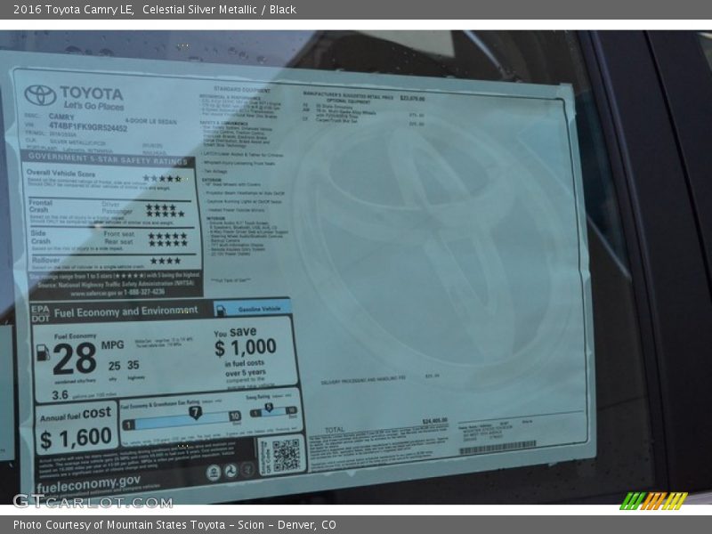  2016 Camry LE Window Sticker