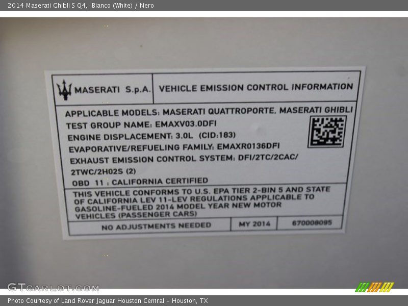 Bianco (White) / Nero 2014 Maserati Ghibli S Q4