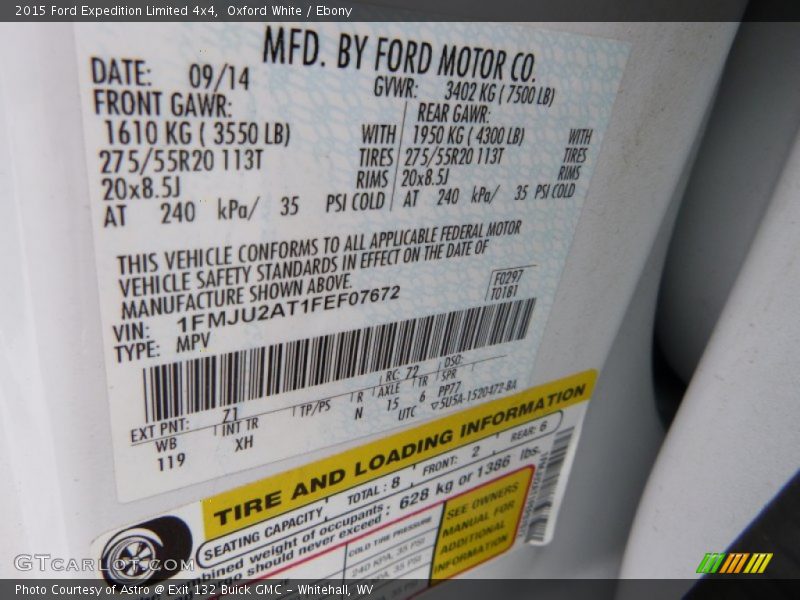 2015 Expedition Limited 4x4 Oxford White Color Code Z1