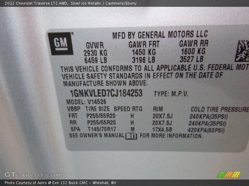 Silver Ice Metallic / Cashmere/Ebony 2012 Chevrolet Traverse LTZ AWD