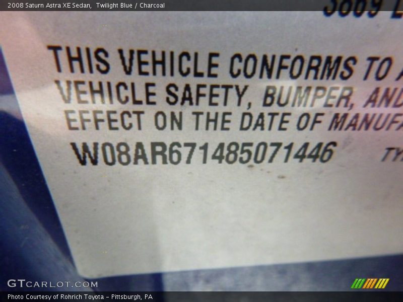 Twilight Blue / Charcoal 2008 Saturn Astra XE Sedan