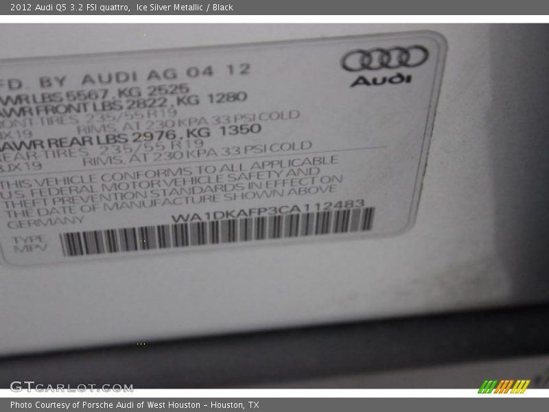 Ice Silver Metallic / Black 2012 Audi Q5 3.2 FSI quattro