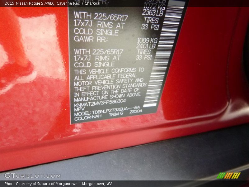 Cayenne Red / Charcoal 2015 Nissan Rogue S AWD