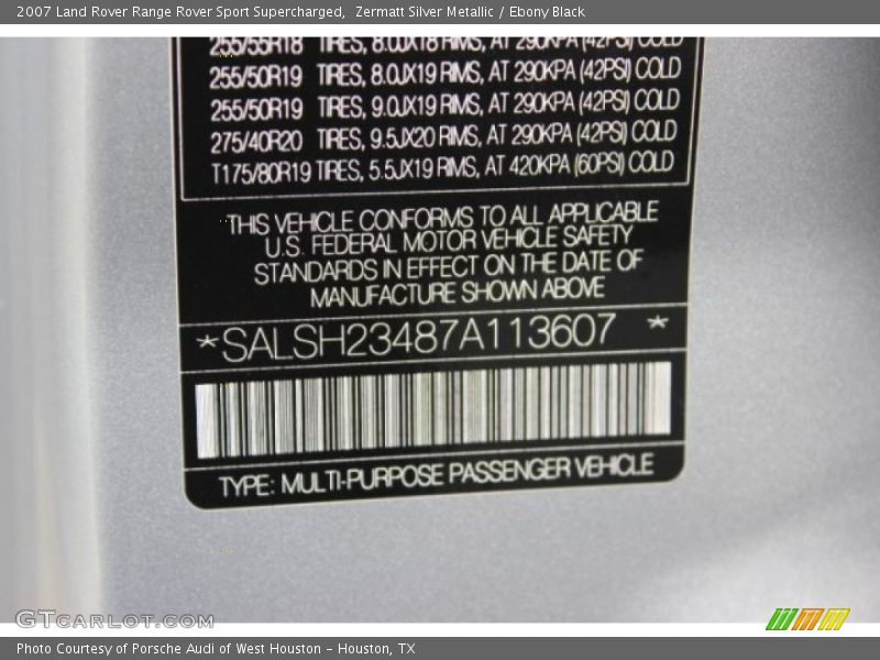 Zermatt Silver Metallic / Ebony Black 2007 Land Rover Range Rover Sport Supercharged