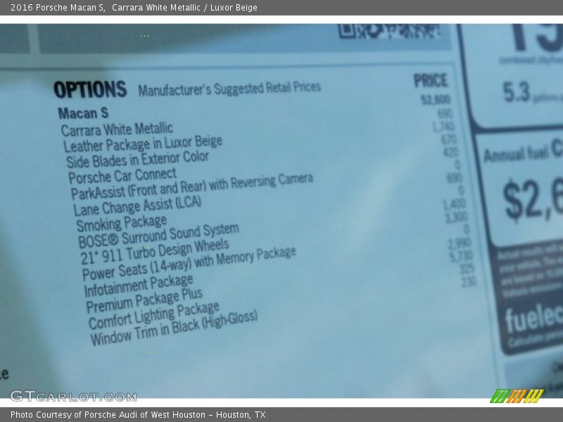 Carrara White Metallic / Luxor Beige 2016 Porsche Macan S