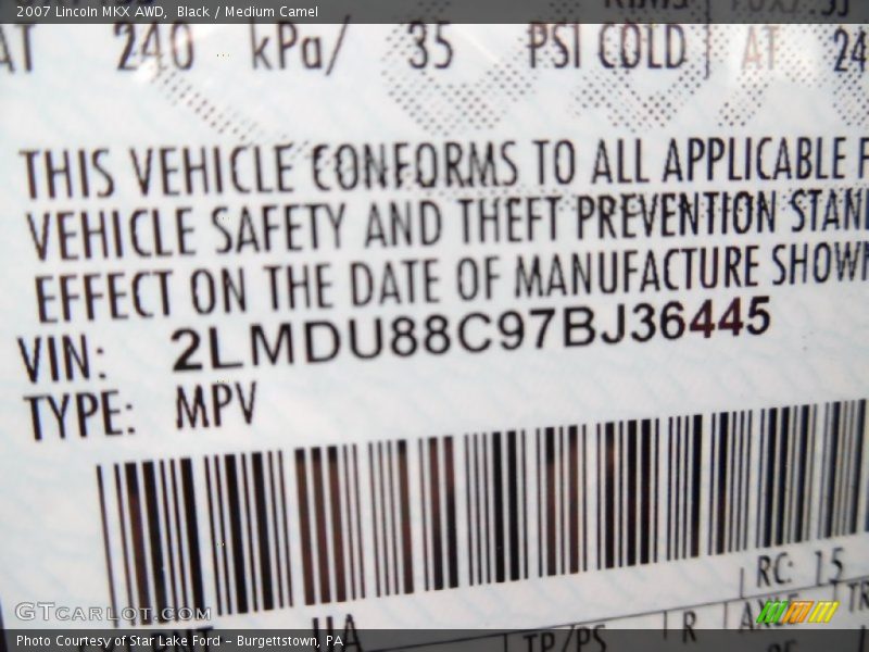 Black / Medium Camel 2007 Lincoln MKX AWD