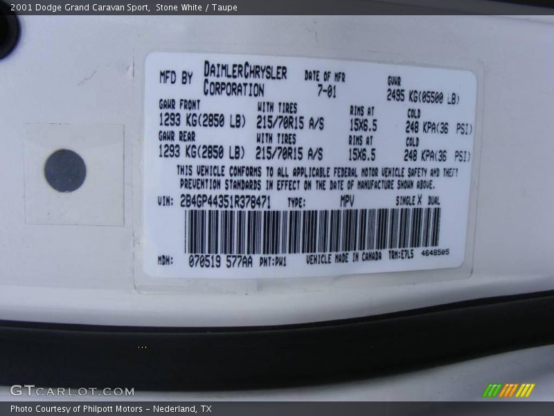 Stone White / Taupe 2001 Dodge Grand Caravan Sport