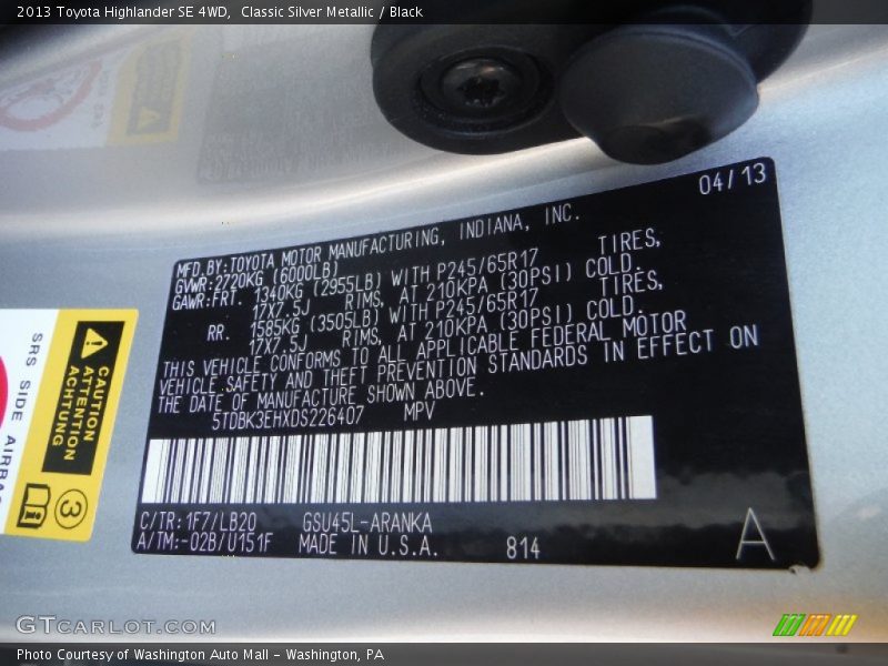 Classic Silver Metallic / Black 2013 Toyota Highlander SE 4WD