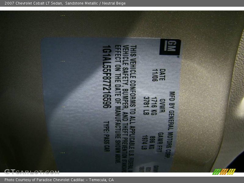 Sandstone Metallic / Neutral Beige 2007 Chevrolet Cobalt LT Sedan