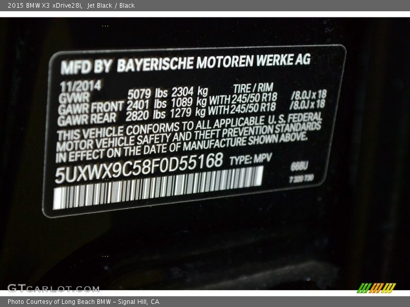 Jet Black / Black 2015 BMW X3 xDrive28i
