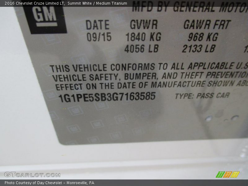 Summit White / Medium Titanium 2016 Chevrolet Cruze Limited LT