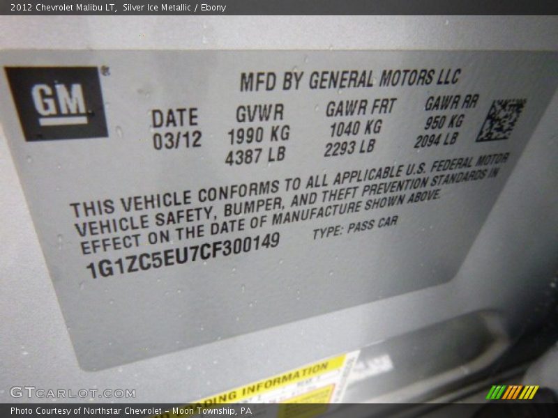 Silver Ice Metallic / Ebony 2012 Chevrolet Malibu LT