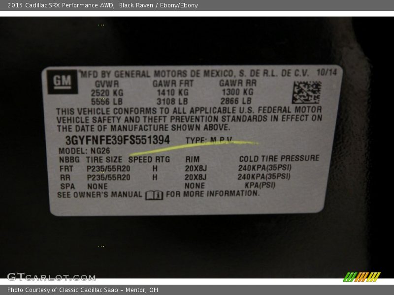 Black Raven / Ebony/Ebony 2015 Cadillac SRX Performance AWD