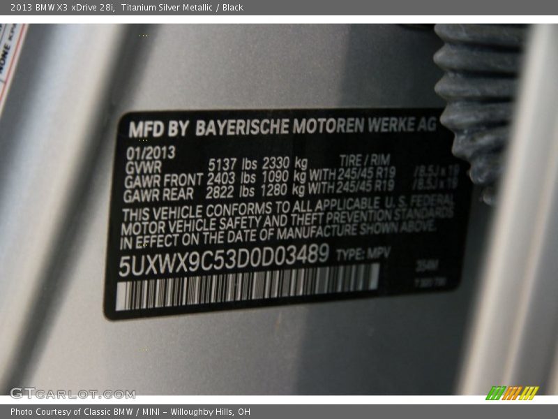 Titanium Silver Metallic / Black 2013 BMW X3 xDrive 28i