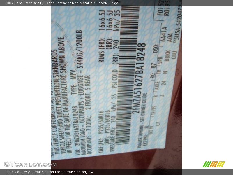 Dark Toreador Red Metallic / Pebble Beige 2007 Ford Freestar SE