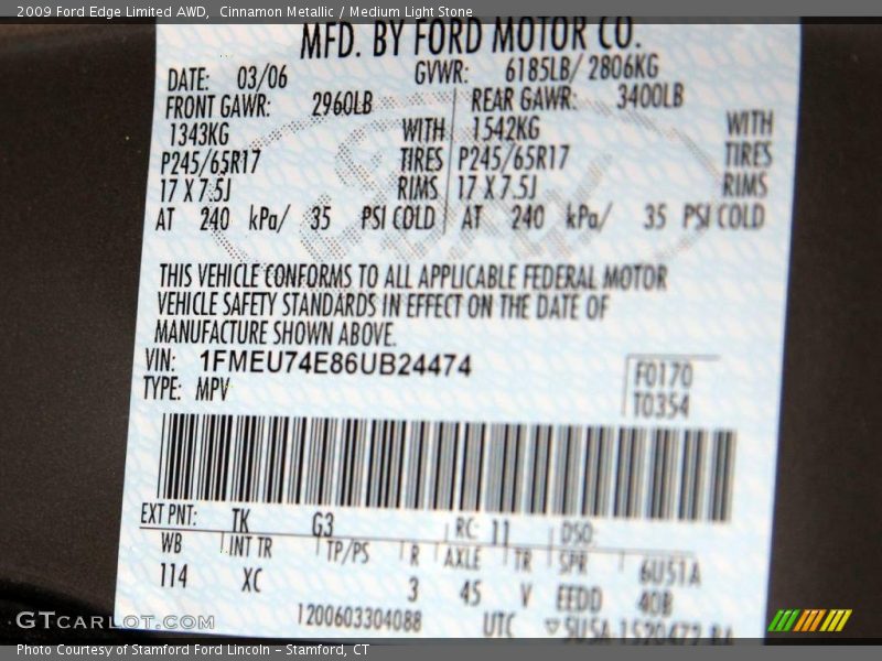 Cinnamon Metallic / Medium Light Stone 2009 Ford Edge Limited AWD
