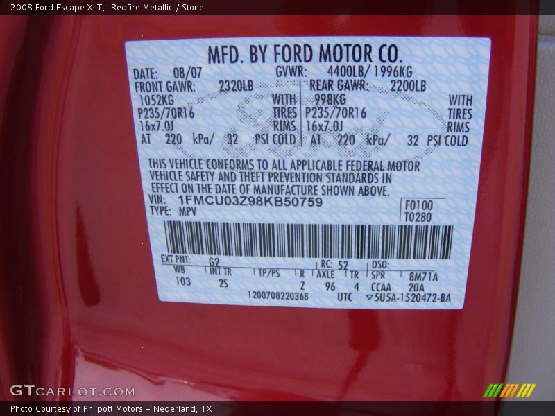 Redfire Metallic / Stone 2008 Ford Escape XLT
