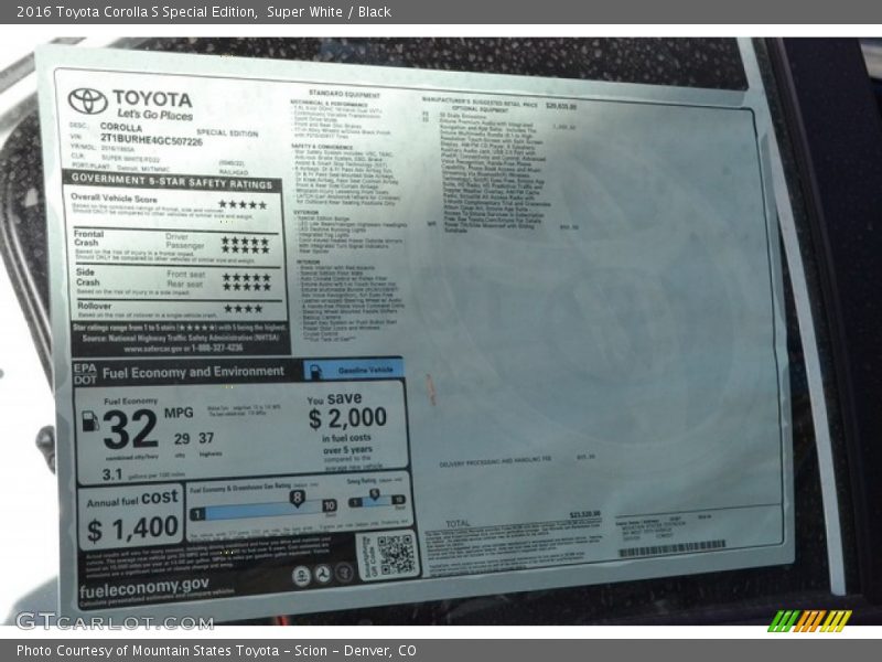 Super White / Black 2016 Toyota Corolla S Special Edition