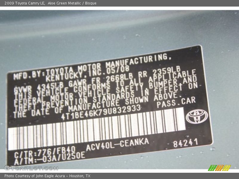 Aloe Green Metallic / Bisque 2009 Toyota Camry LE