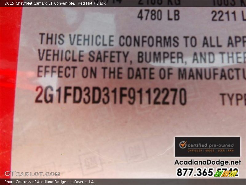 Red Hot / Black 2015 Chevrolet Camaro LT Convertible