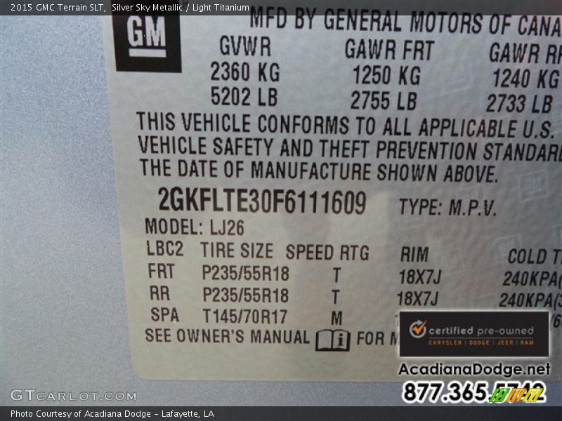 Silver Sky Metallic / Light Titanium 2015 GMC Terrain SLT