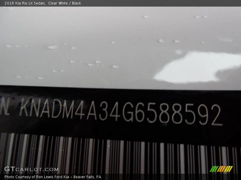 Clear White / Black 2016 Kia Rio LX Sedan