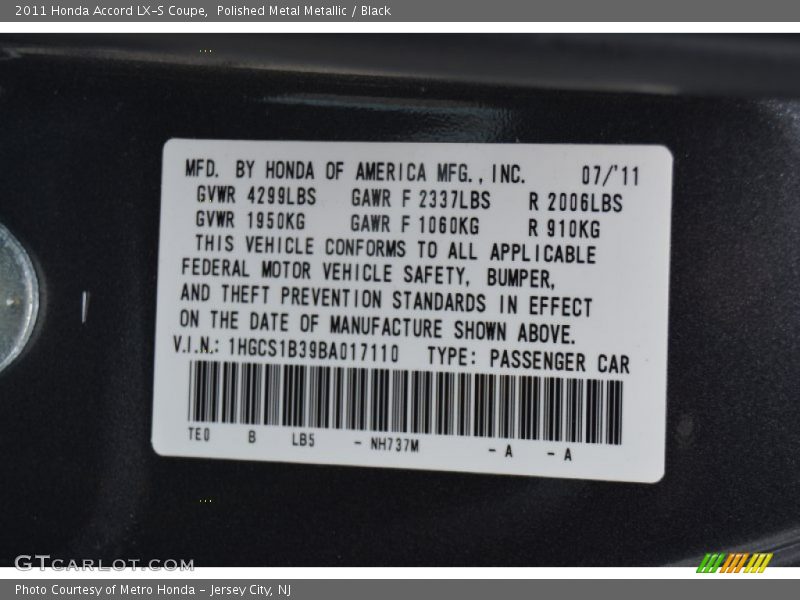 Polished Metal Metallic / Black 2011 Honda Accord LX-S Coupe