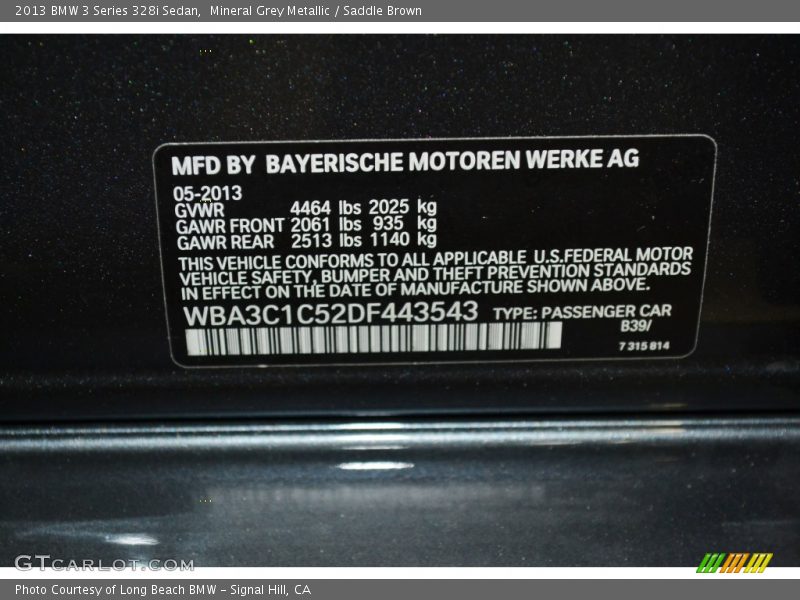 Mineral Grey Metallic / Saddle Brown 2013 BMW 3 Series 328i Sedan
