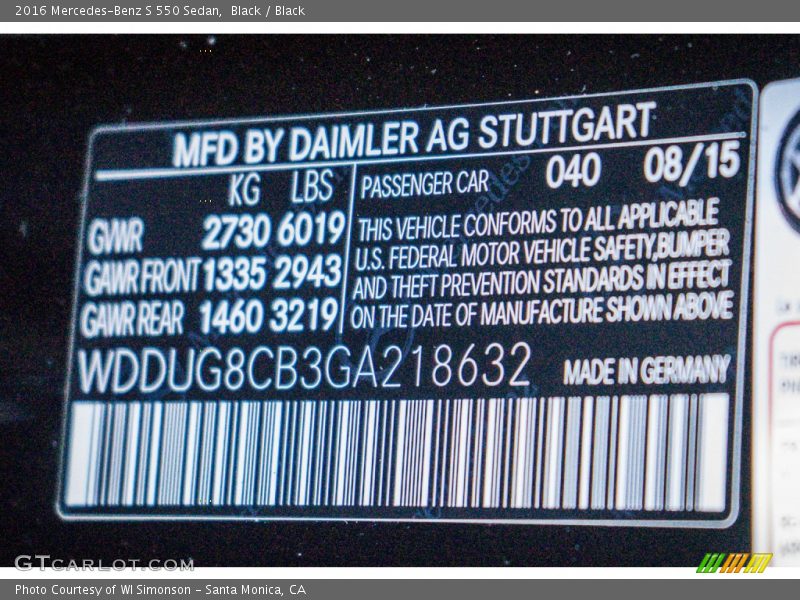 Black / Black 2016 Mercedes-Benz S 550 Sedan