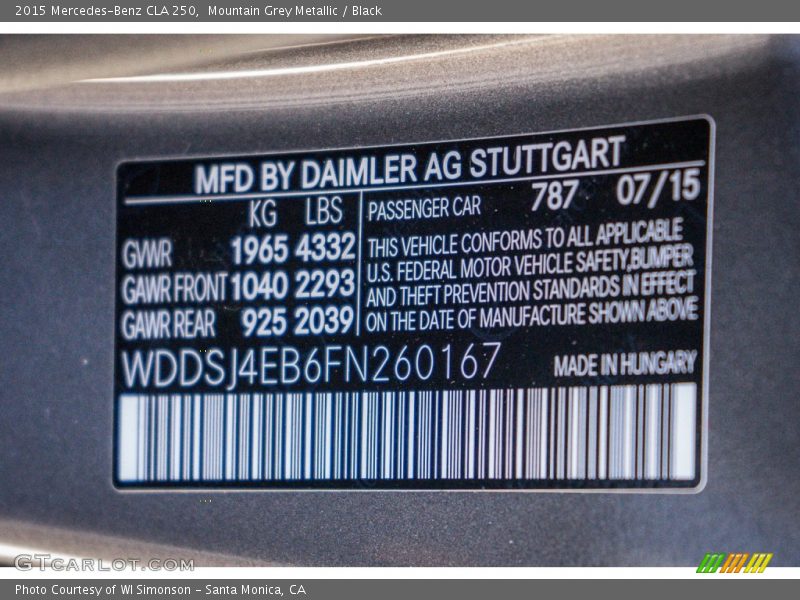 Mountain Grey Metallic / Black 2015 Mercedes-Benz CLA 250