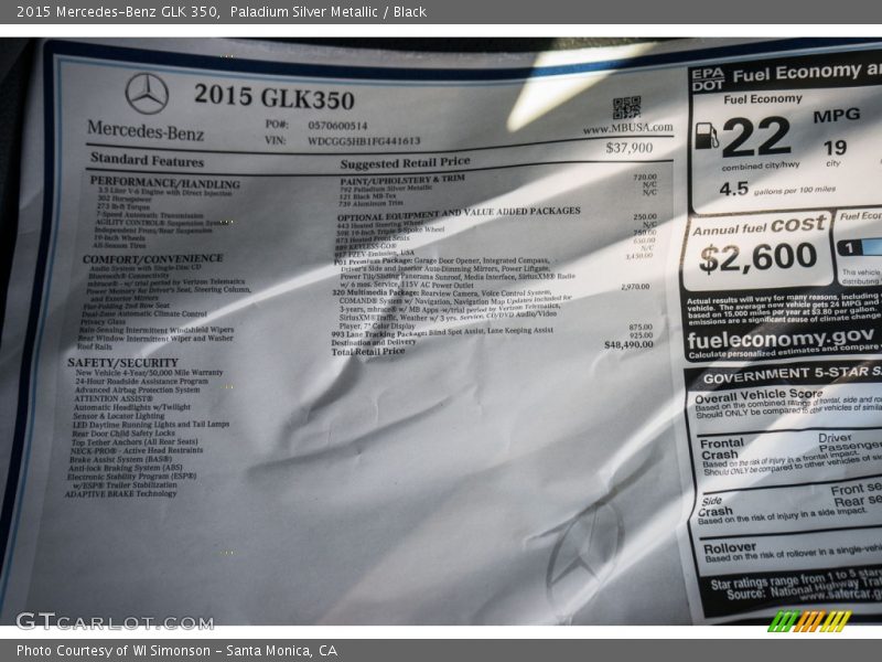 Paladium Silver Metallic / Black 2015 Mercedes-Benz GLK 350