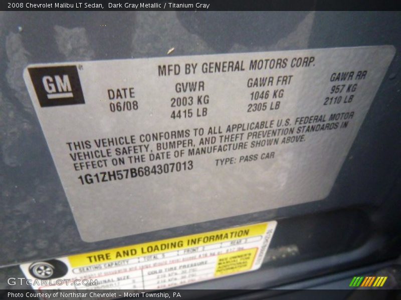 Dark Gray Metallic / Titanium Gray 2008 Chevrolet Malibu LT Sedan