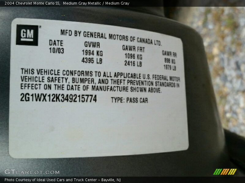 Medium Gray Metallic / Medium Gray 2004 Chevrolet Monte Carlo SS