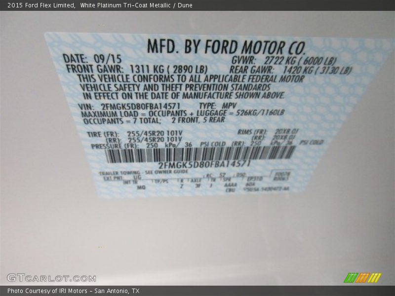 White Platinum Tri-Coat Metallic / Dune 2015 Ford Flex Limited