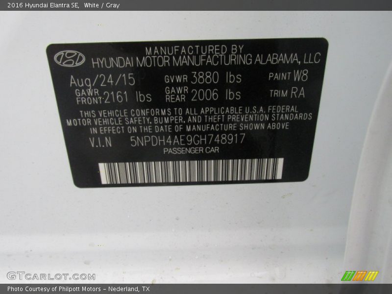 White / Gray 2016 Hyundai Elantra SE