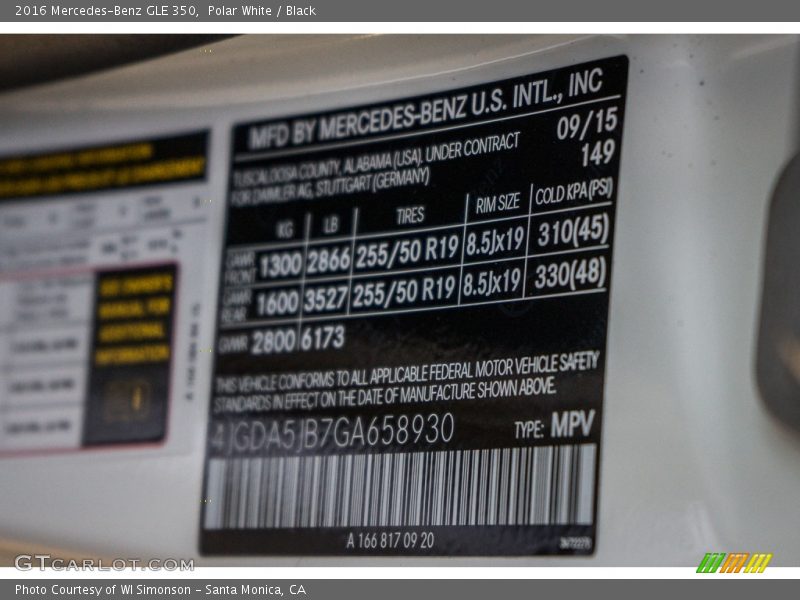 Polar White / Black 2016 Mercedes-Benz GLE 350