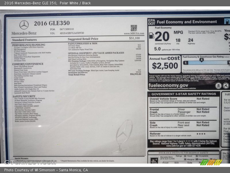 Polar White / Black 2016 Mercedes-Benz GLE 350