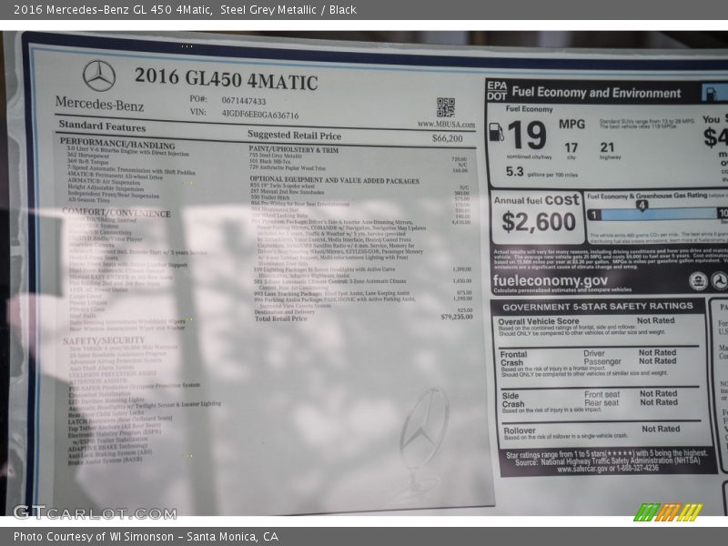 Steel Grey Metallic / Black 2016 Mercedes-Benz GL 450 4Matic